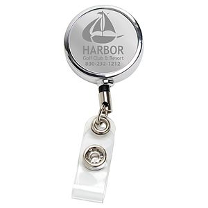 30" Cord Chrome Solid Metal Retractable Badge Reel and Badge Holder with Laser Imprint Only