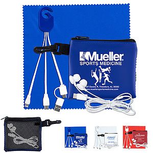 “TechMesh Hang Pro” Mobile Tech Charging Cable Kit in Mesh Zipper Pouch Components inserted into Zip