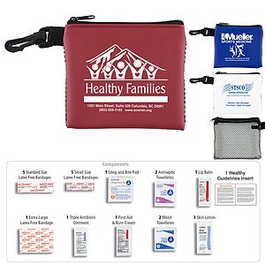 "TEAM MOM" 21 Piece All Purpose First Aid Kit in Zipper Mesh pack Components