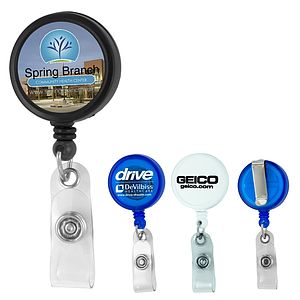 "Worthington VL" 30” Cord Round Jumbo Imprint Retractable Badge Reel and Badge Holder with Metal Sli