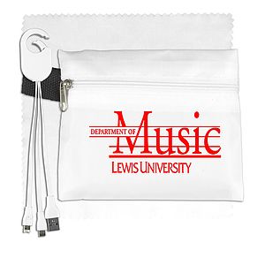 Mobile Tech Charging Cables In Zipper Pouch Components inserted into Polyester Zipper Pouch
