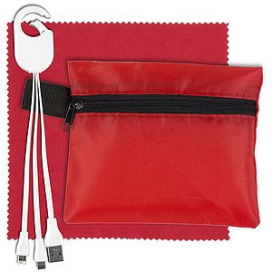 Mobile Tech Charging Cables In Zipper Pouch Components inserted into Polyester Zipper Pouch