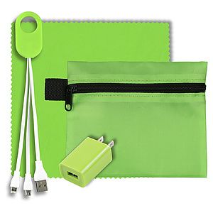 "TECHPACK PLUS" Tech Home and Travel Kit with Microfiber Cleaning Cloth, USB Wall Charger