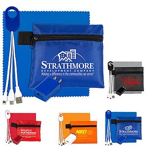 "TECHPACK PLUS" Tech Home and Travel Kit with Microfiber Cleaning Cloth, USB Wall Charger