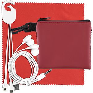 “TechMesh Hang Pro” Mobile Tech Charging Cable Kit in Mesh Zipper Pouch Components inserted into Zip