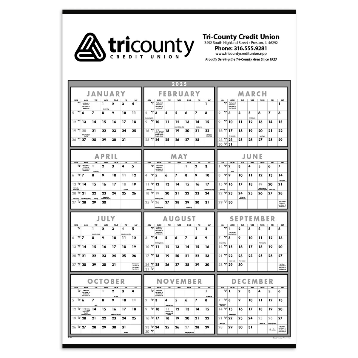 Triumph® Calendars Black & White Span-A-Year Non-Laminated Calendar