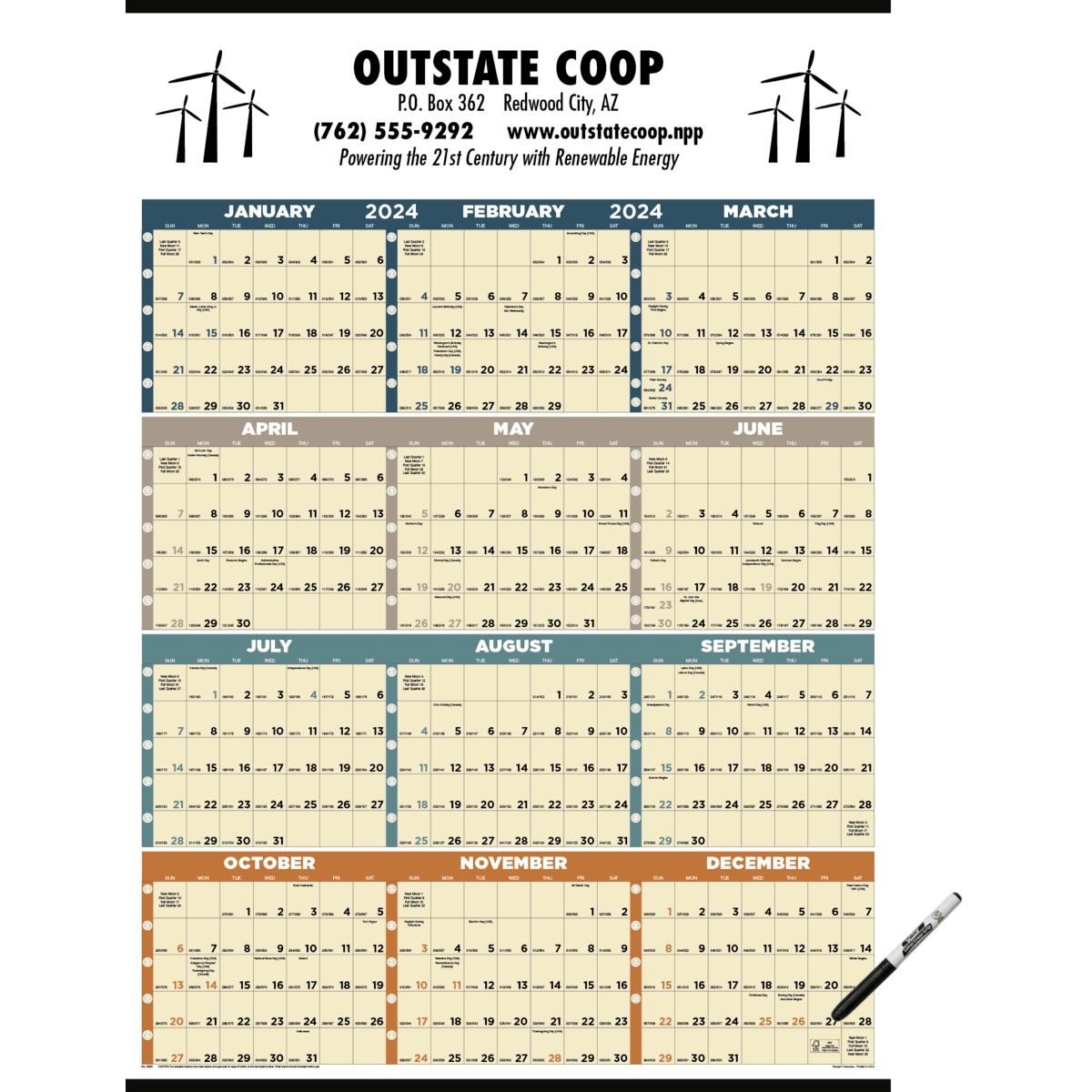 Triumph® Calendars Time Management Span-A-Year (Laminated w/Marker) Calendar