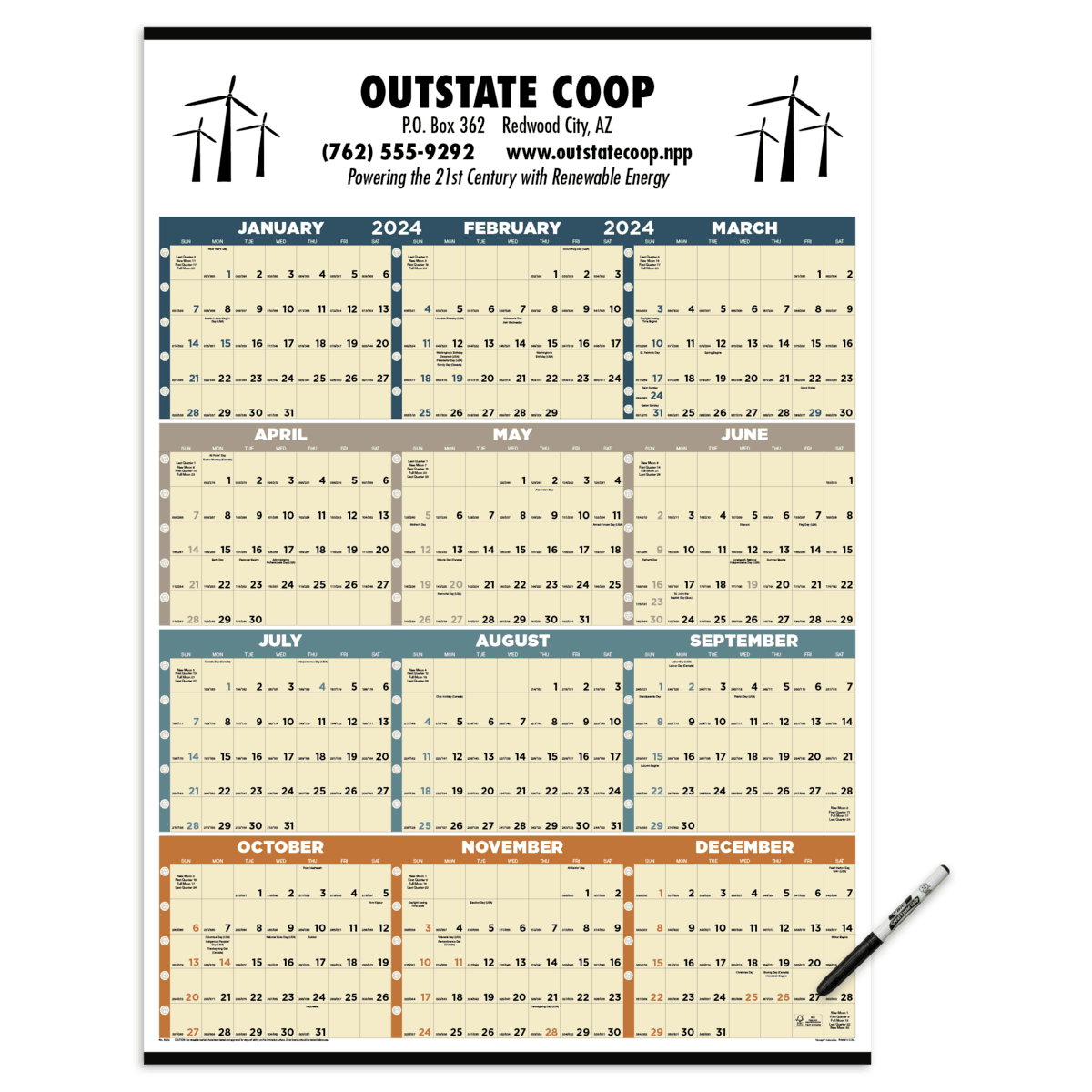 Triumph® Calendars Time Management Span-A-Year (Laminated w/Marker) Calendar