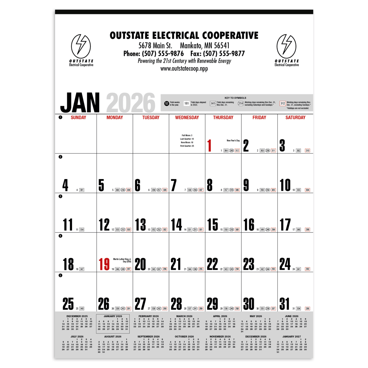 HotLine® Products Yearly Record® Gray with Red Calendar