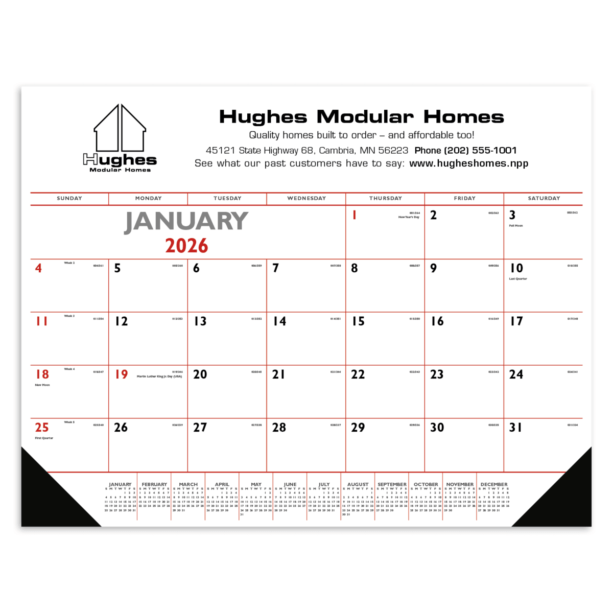 Triumph® Calendars Red & Black Desk Pad with Vinyl Corners