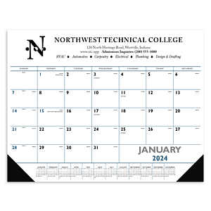 Triumph® Calendars Blue & Black Desk Pad with Vinyl Corners