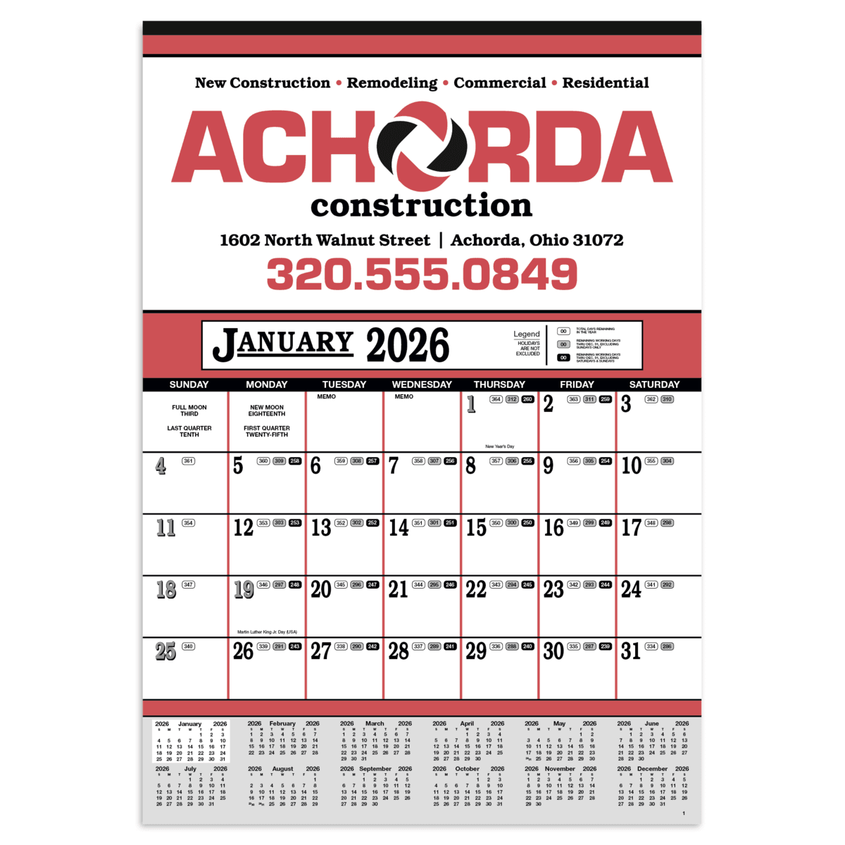 Skinner & Kennedy® Contractor's 12-Sheet Calendar