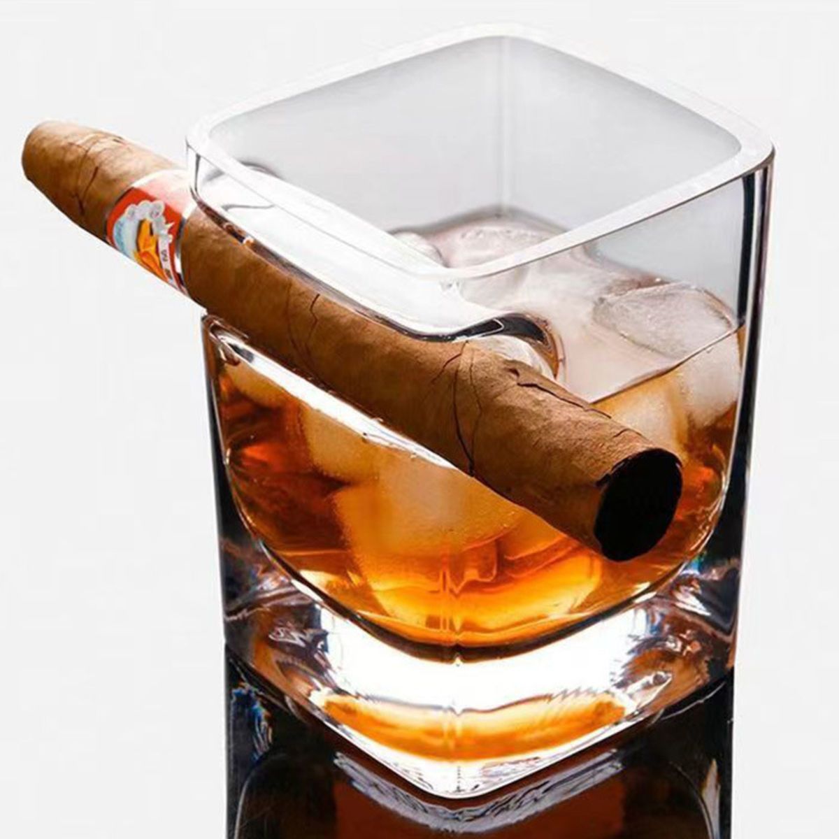 Whiskey Glass with Built-in Cigar Holder