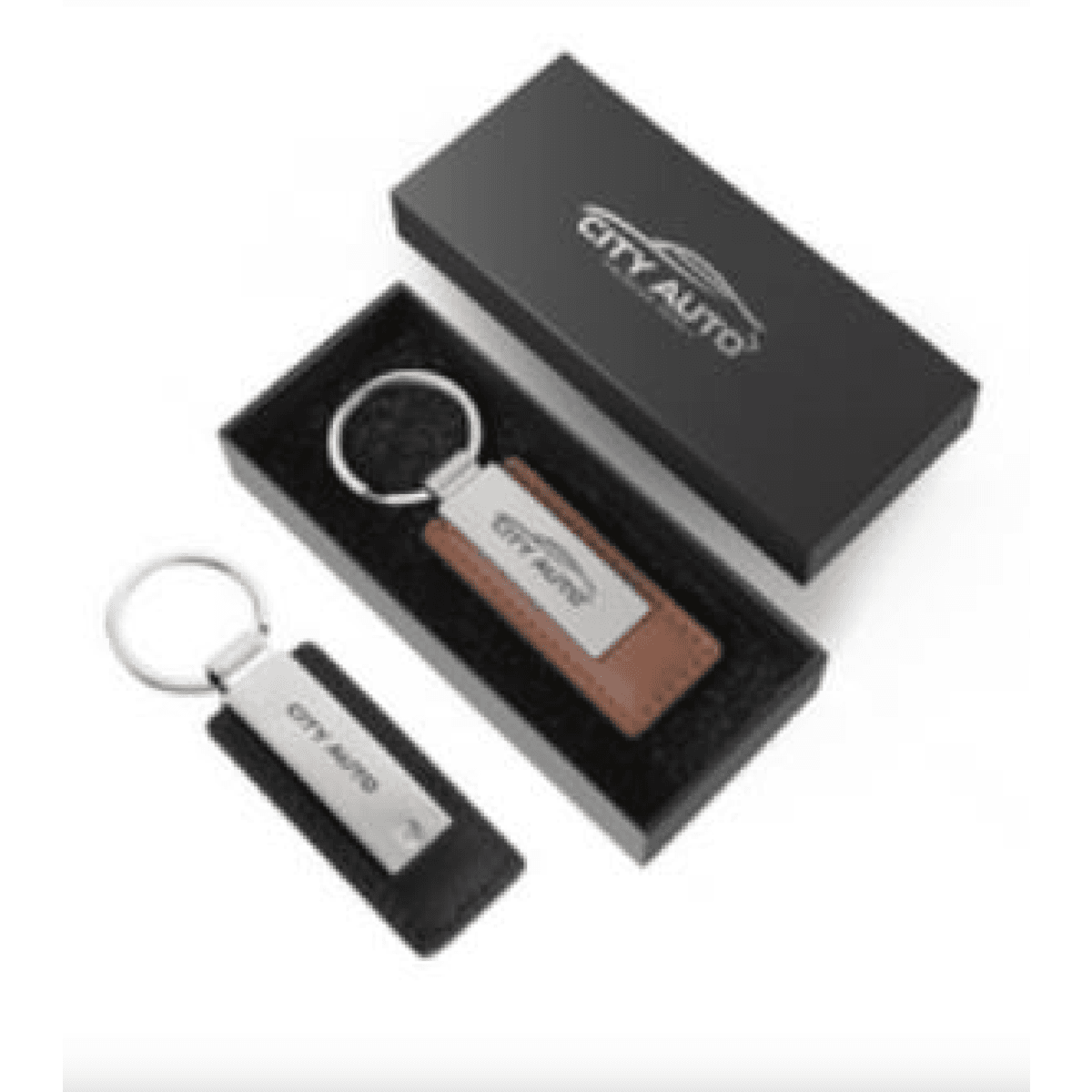 Leather And Silver Keyring With Gift Box