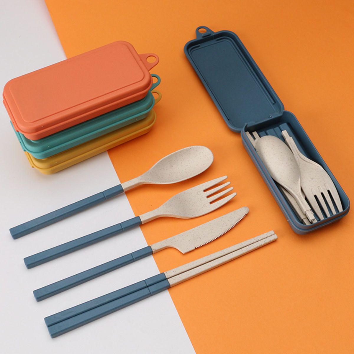 Wheat Straw Folding Cutlery Set with Case