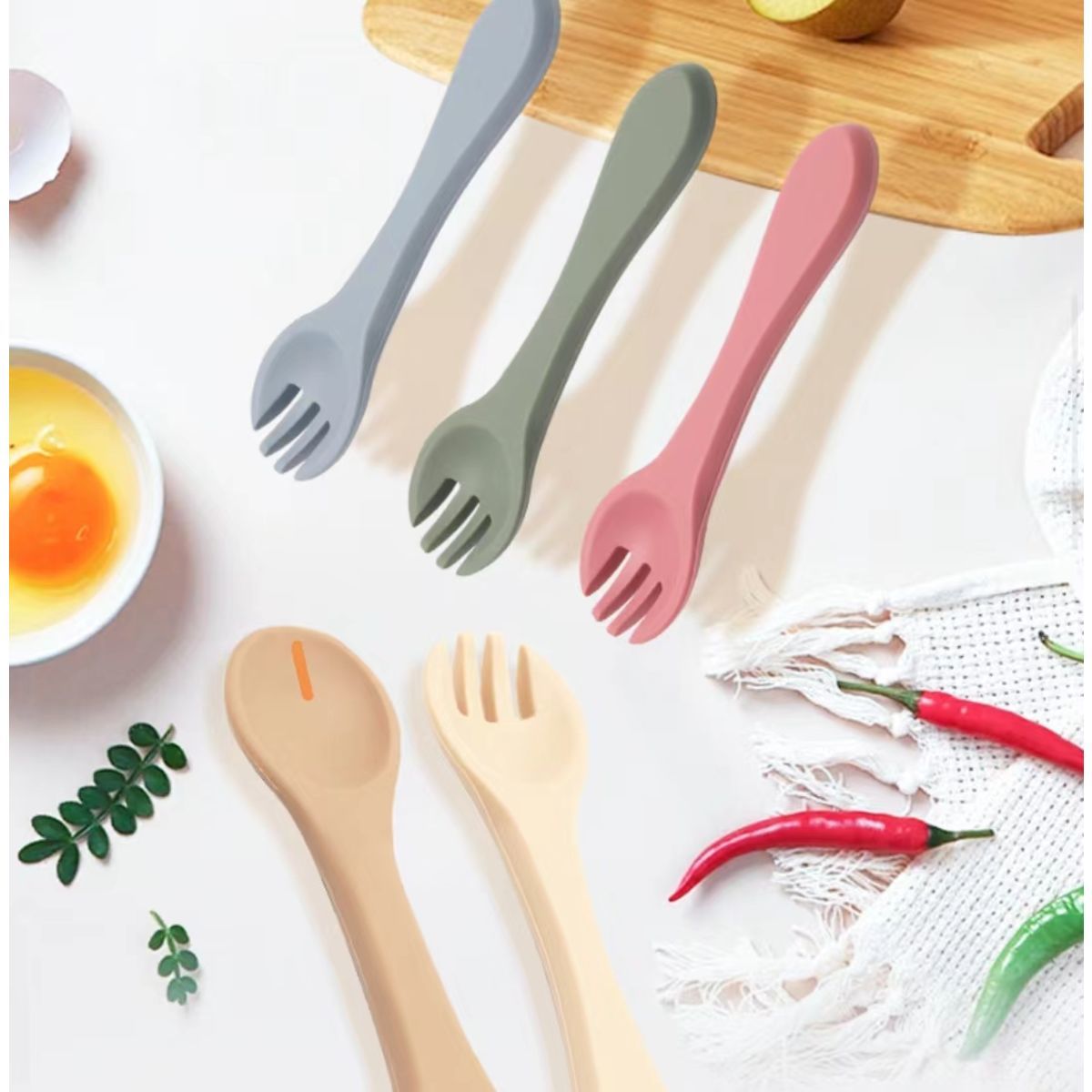 Silicone Baby Training Spoon&Fork Set