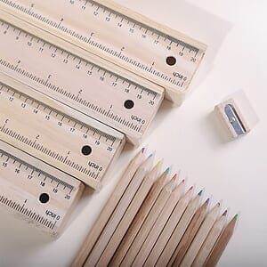 12 Color Pencil Set on Wooden Ruler