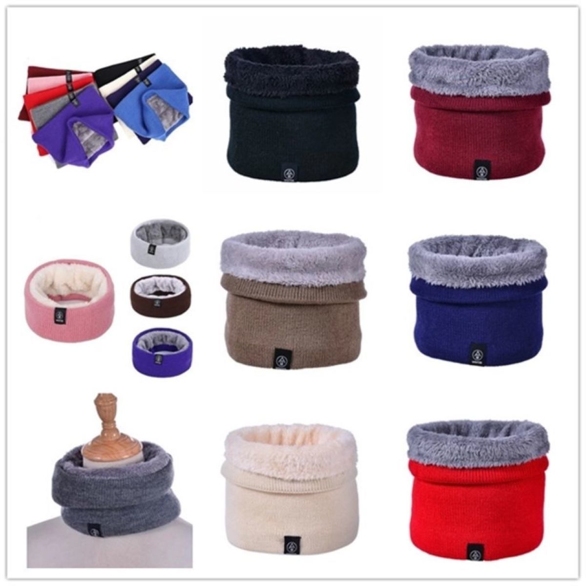 Double-Layer Knitted Fleece Neck Warmer Gaiter Ring Scarf