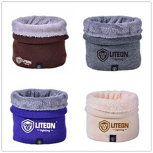 Double-Layer Knitted Fleece Neck Warmer Gaiter Ring Scarf
