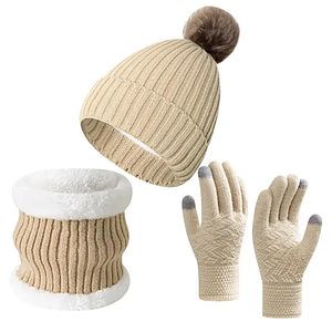 Winter Beanie Hat Scarf Touchscreen Gloves Set