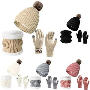 Winter Beanie Hat Scarf Touchscreen Gloves Set