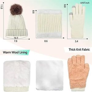 Winter Beanie Hat Scarf Touchscreen Gloves Set