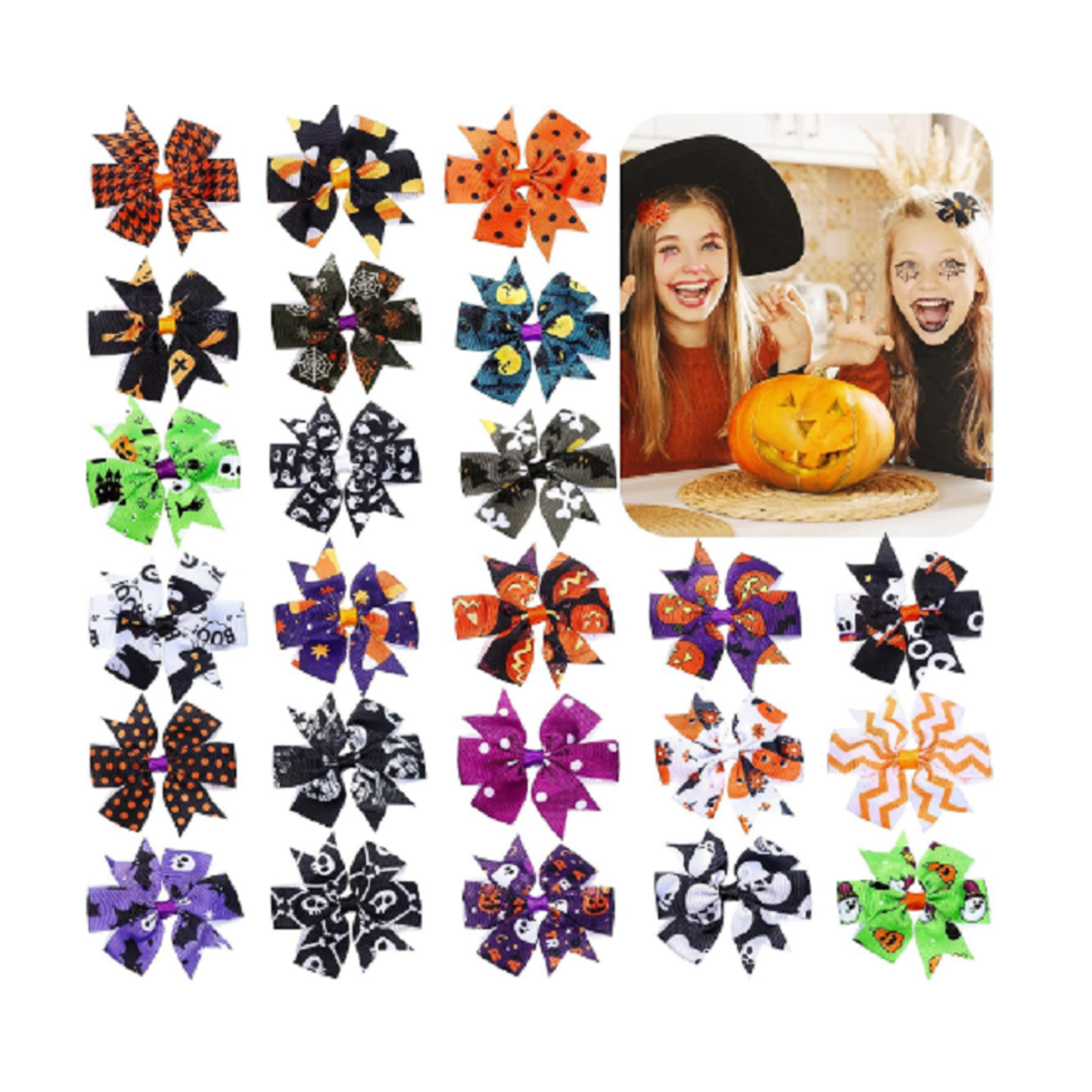 Halloween Colorful Hair Bows Clips/ Ghost Skull Alligator Bow Hair Clips