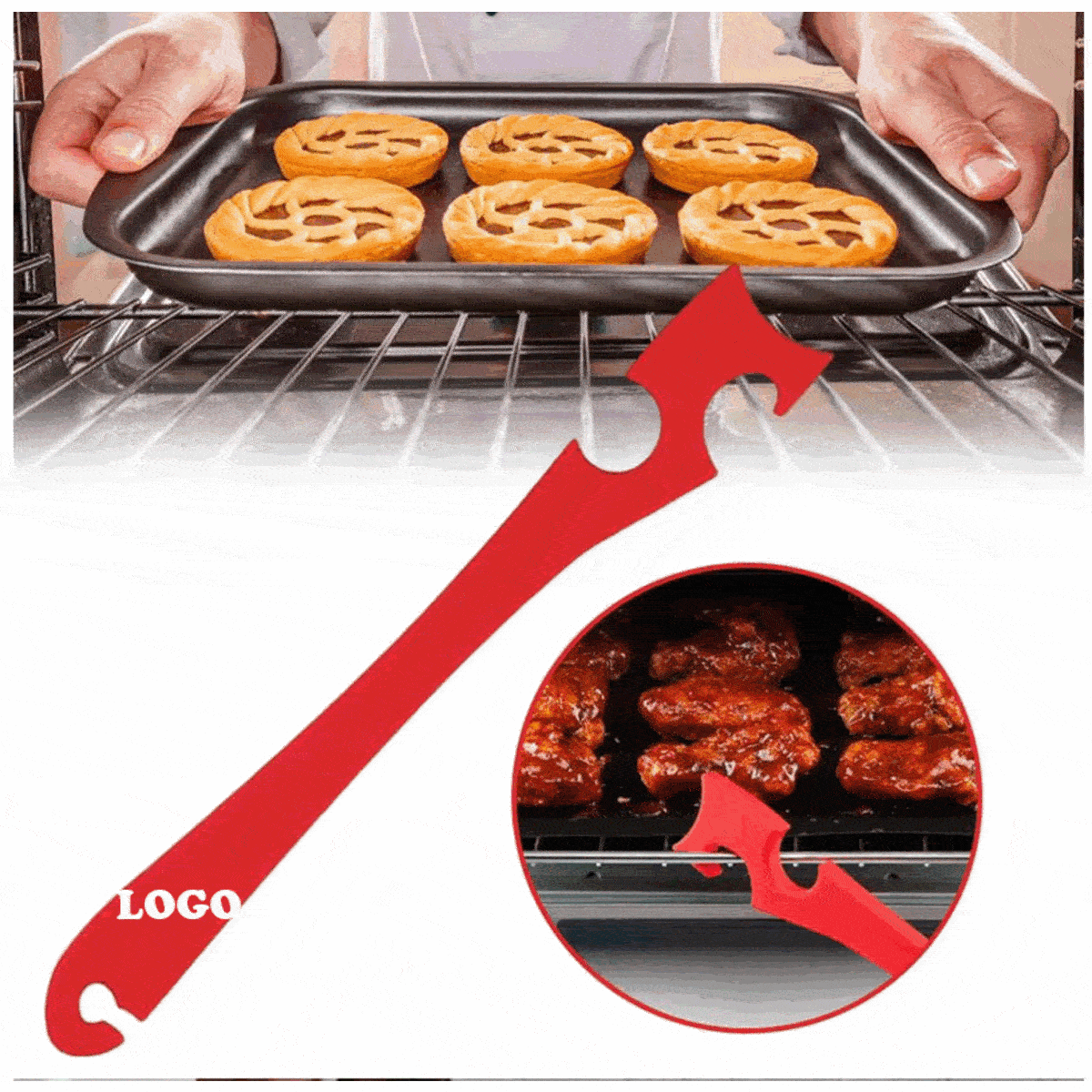 Silicone Oven Rack Push Pull Tool with Longer Handle