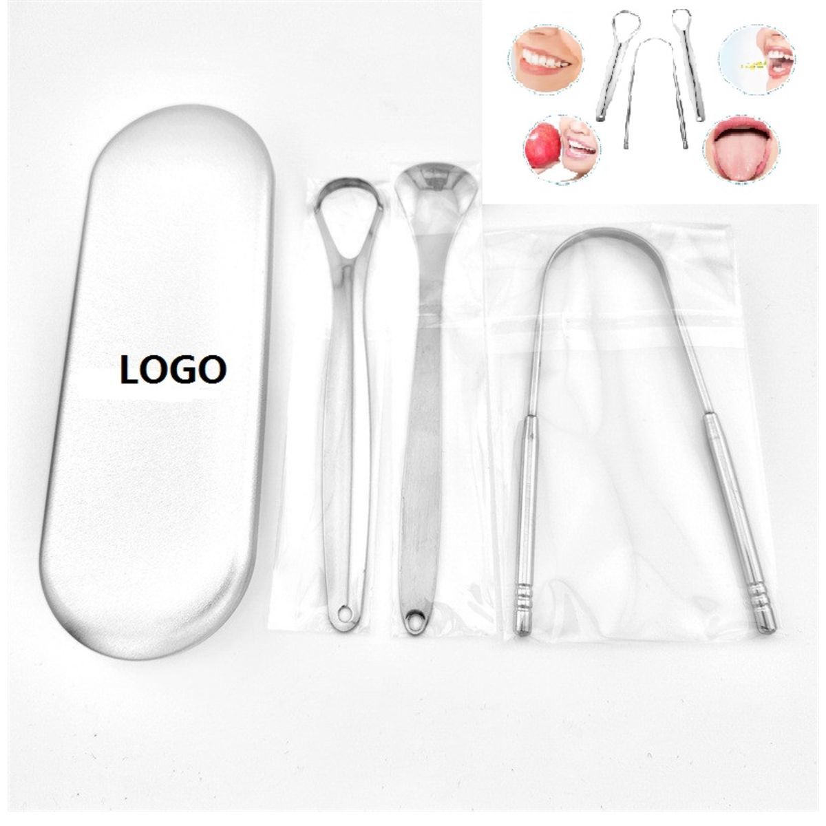 Portable Stainless Steel Tongue Scrappers Sets