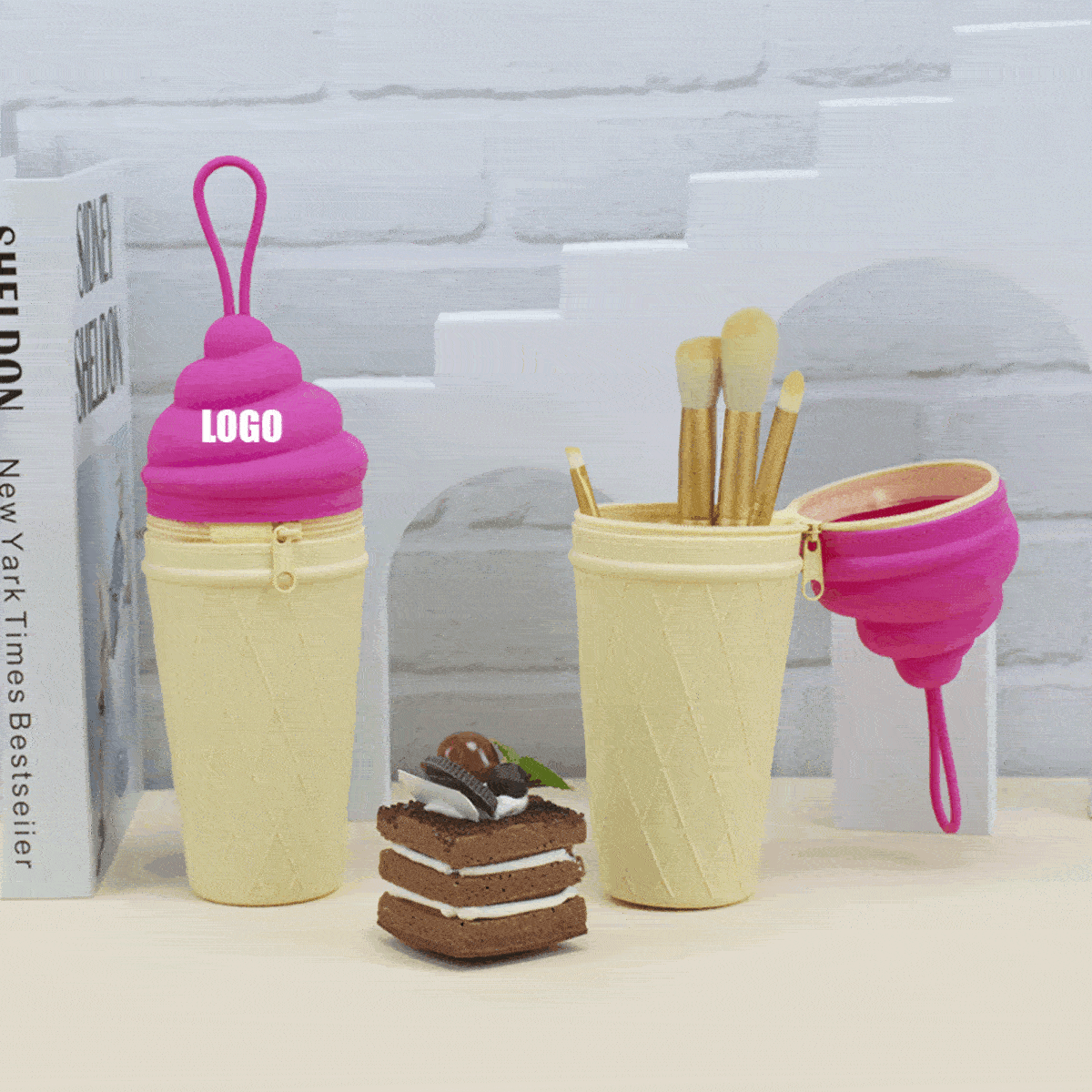 Decoration Ice Cream Pen HolderIce Cream Statue Cosmetic Brush Pot