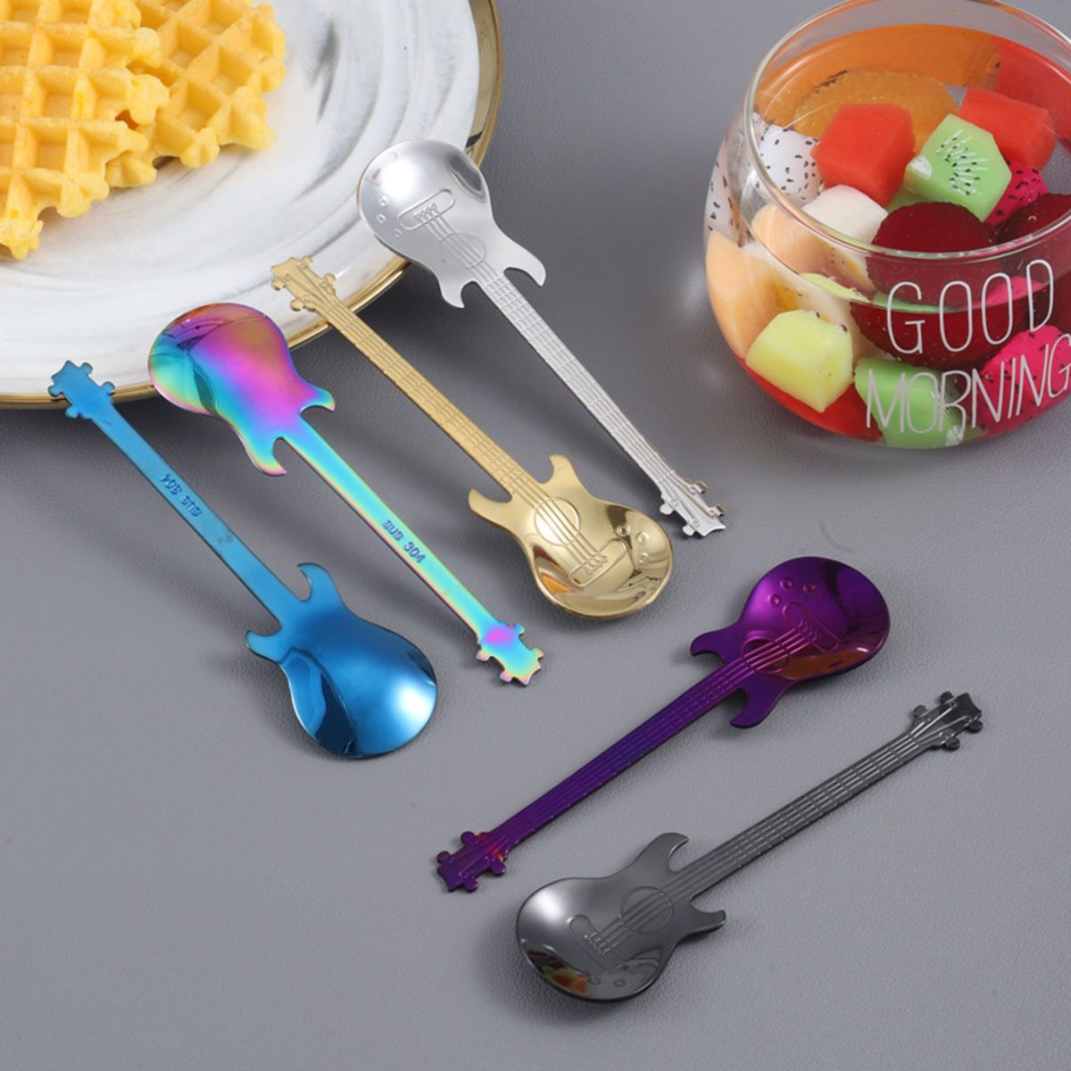 Guitar Spoons Coffee Teaspoon Stainless Steel Cute Colorful Dessert Spoons