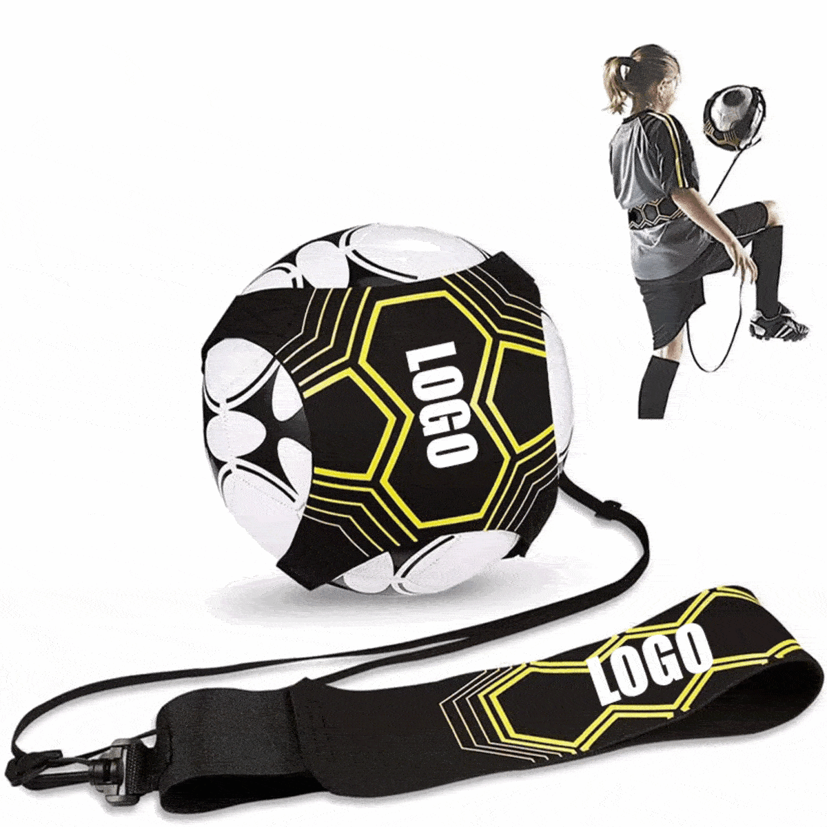Football Kick Throw Solo Practice Training Aid with Adjustable Belt Elastic Rope