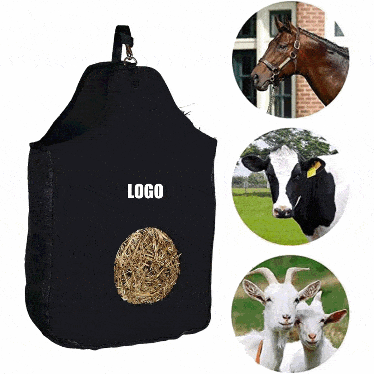 Slow Feeder Hay with Metal Snap Fastener/Hanging Hay Feeder Sack Storage Bag