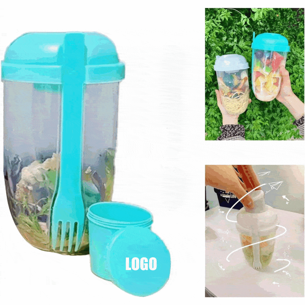 Salad Meal Shaker Cup with Fork and Dressing HolderShaker Bottle