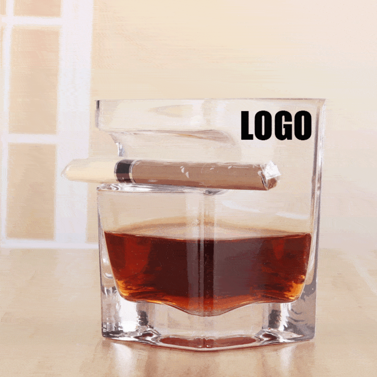 Whiskey Cigar Glass with Rest Holder/Old Fashioned Whiskey Glass