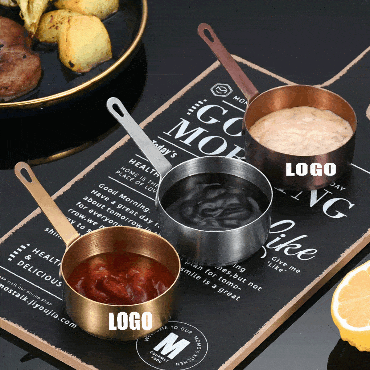 Sauce Cups with Handle/Stainless Steel Stackable Mini Dipping Sauce Cup