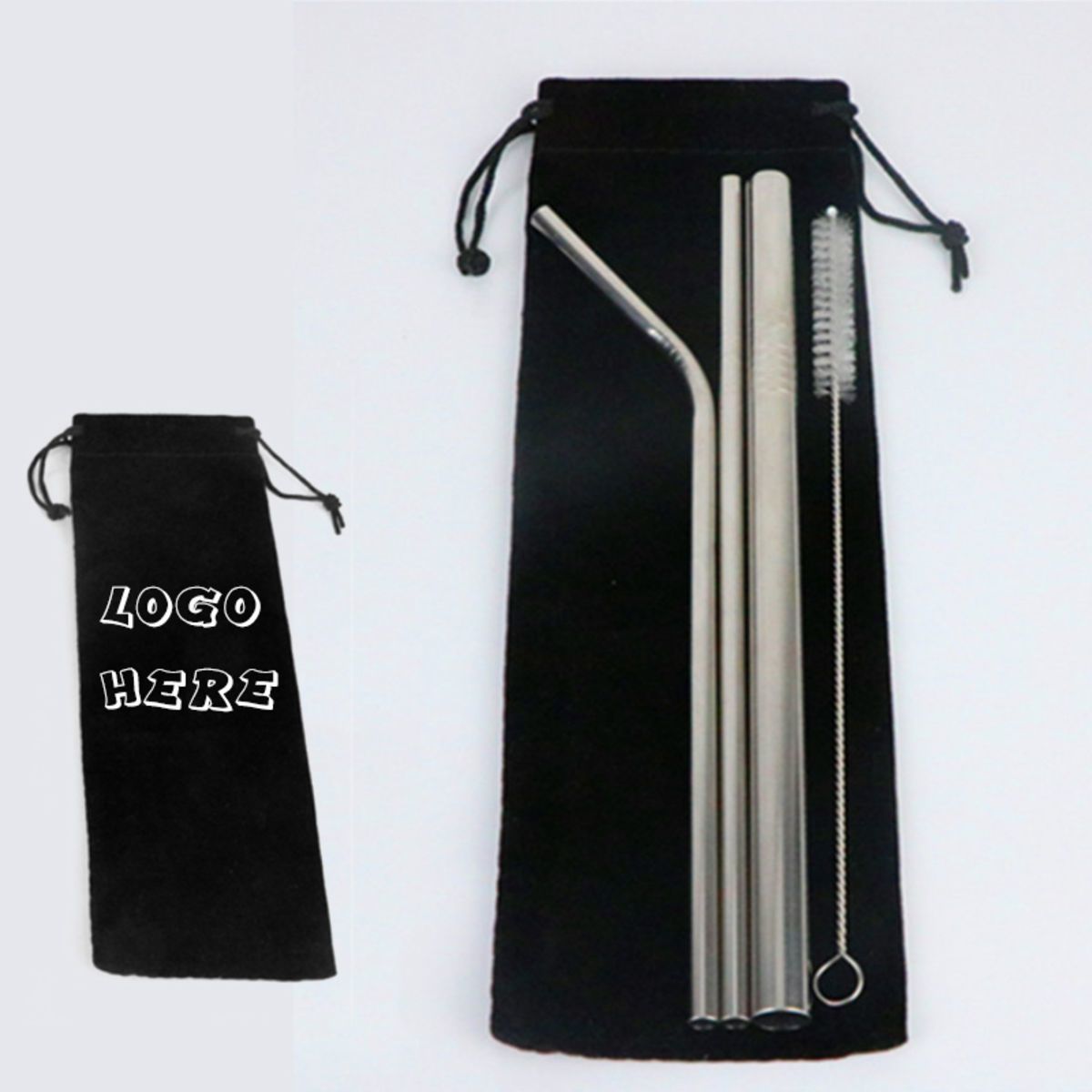 3 in 1 304 Stainless Still Drinking Straw w/ Pouch&Cleaning Brush