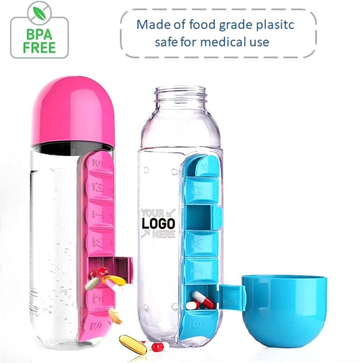 7 Day Pill Box Organizer Water Bottle