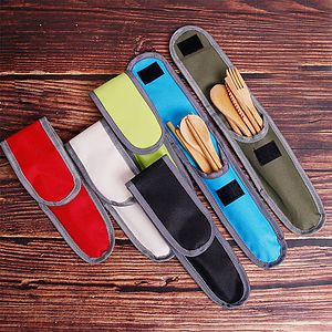 Bamboo Travel Tableware Set With Carrying Case