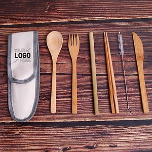 Bamboo Travel Tableware Set With Carrying Case