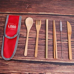 Bamboo Travel Tableware Set With Carrying Case