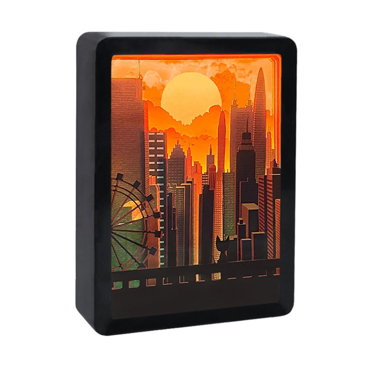 3D Paper Carving Night Light Shadow Box Sculptures Frame