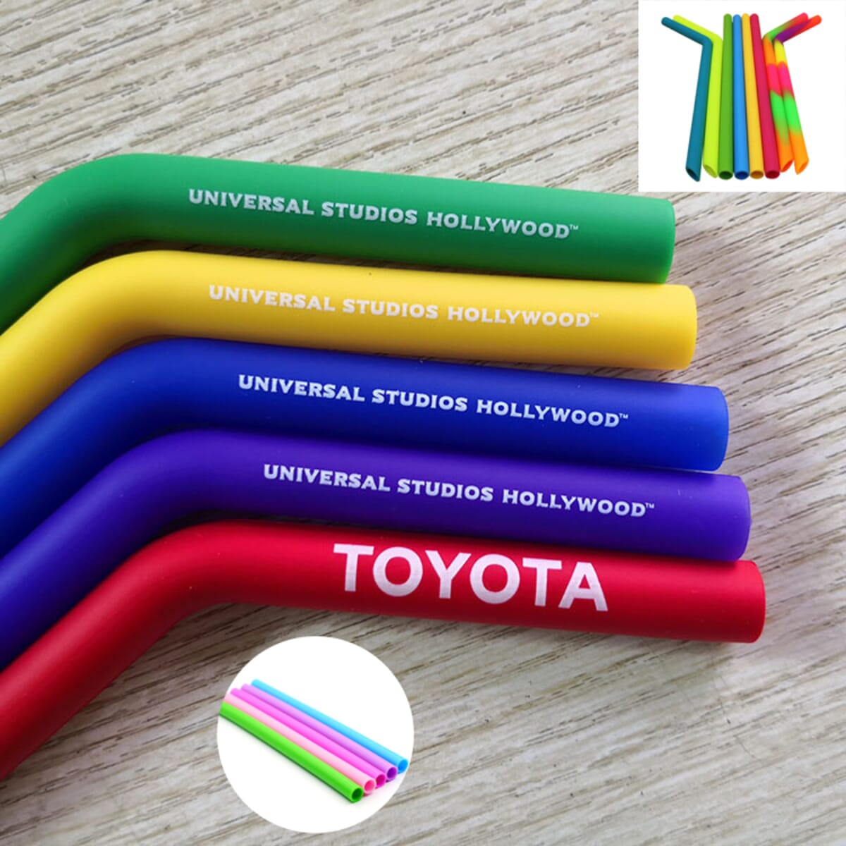 3/8"D Bent Straight Rainbow Silicone Straws