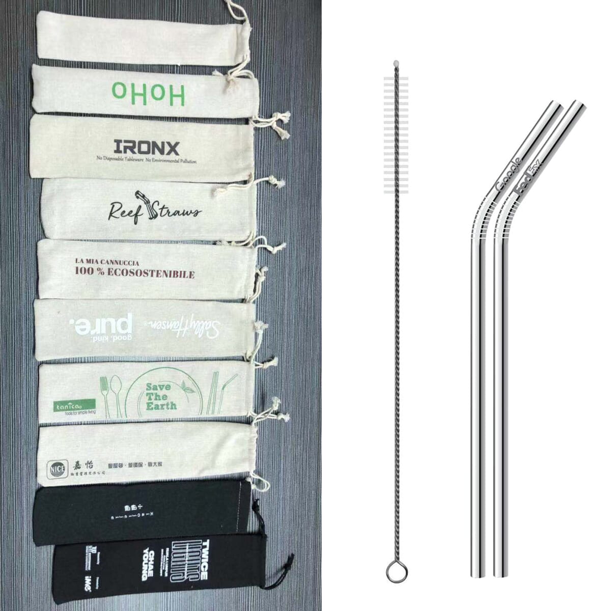 304 Stainless Steel Straws Set with Burlap Bag