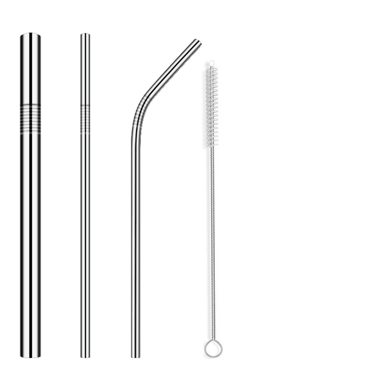 Stainless Steel Metal Straws w/Storage Bag & Cleaning Brush