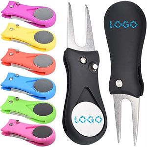 Foldable Golf Divot Tool With Magnetic Pop-up Button