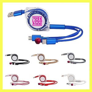 Multi Charging Cable 3A 3 in 1 Retractable Cord USB