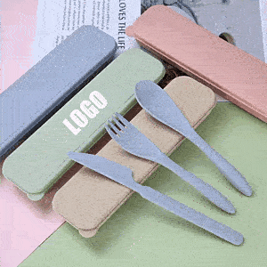Wheat Straw Reusable Spoon Knife Forks TablewareTravel Utensils Set with Case