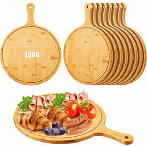 Pizza Cutting Board with Slice Grooves/Round Wood Cutting Board with Handle Wooden Serving Board