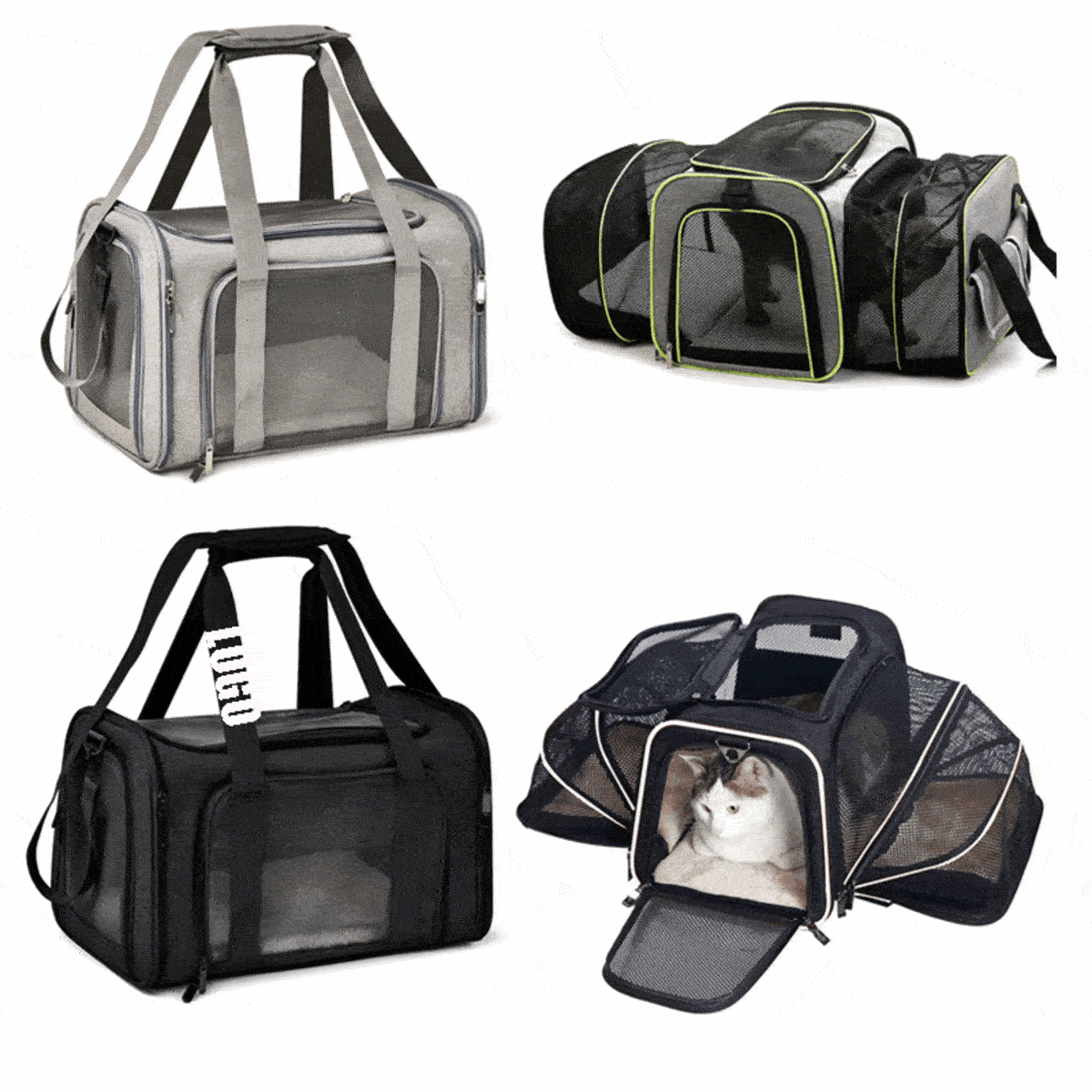Folding Breathable Cat Dog Travel Pet Carrier Tote Bag/4 Sides Expandable Cat Travel Bag